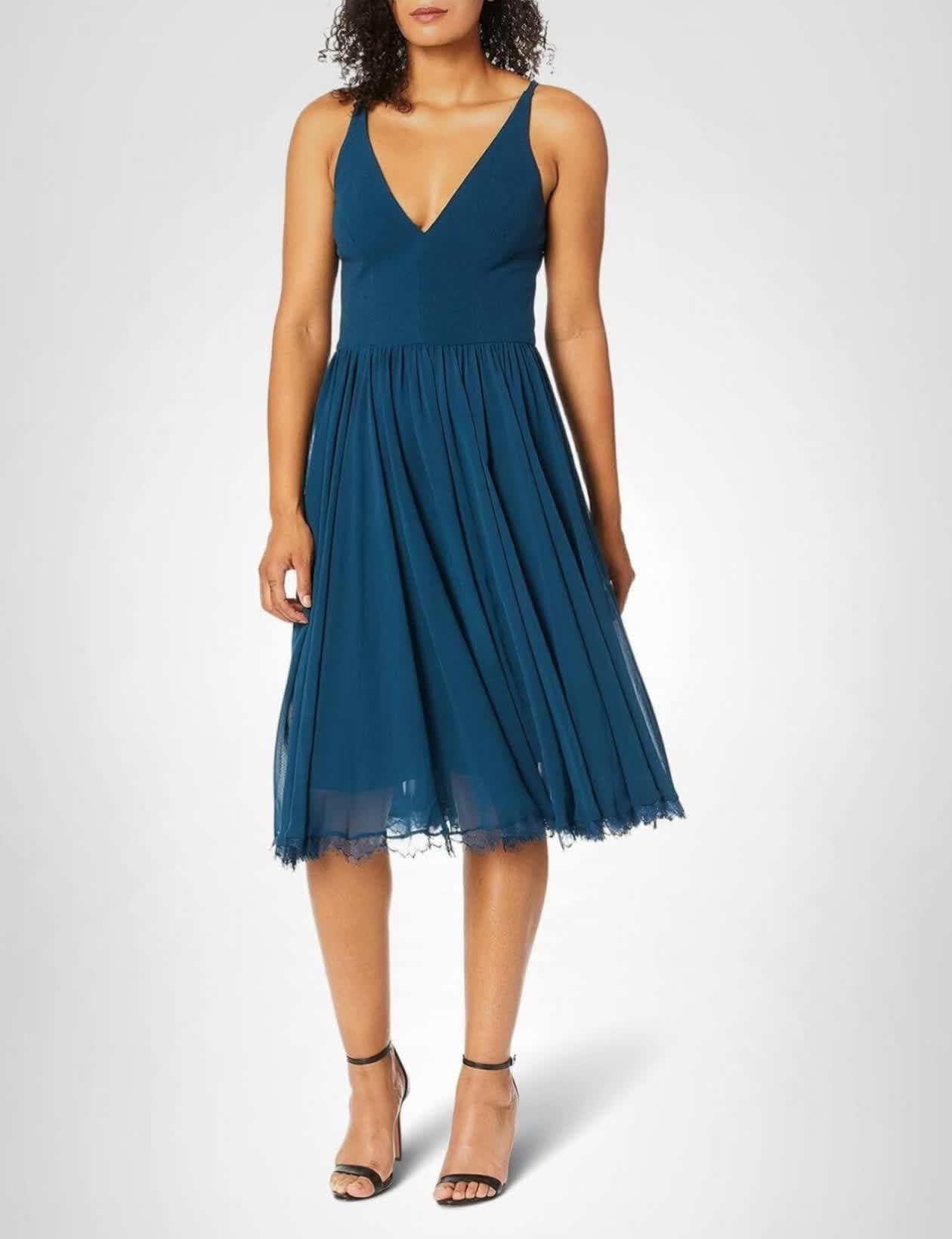 Dress the Population Women's Alicia Plunging Mix Media Sleeveless Fit and Flare Midi Dress - Image 3