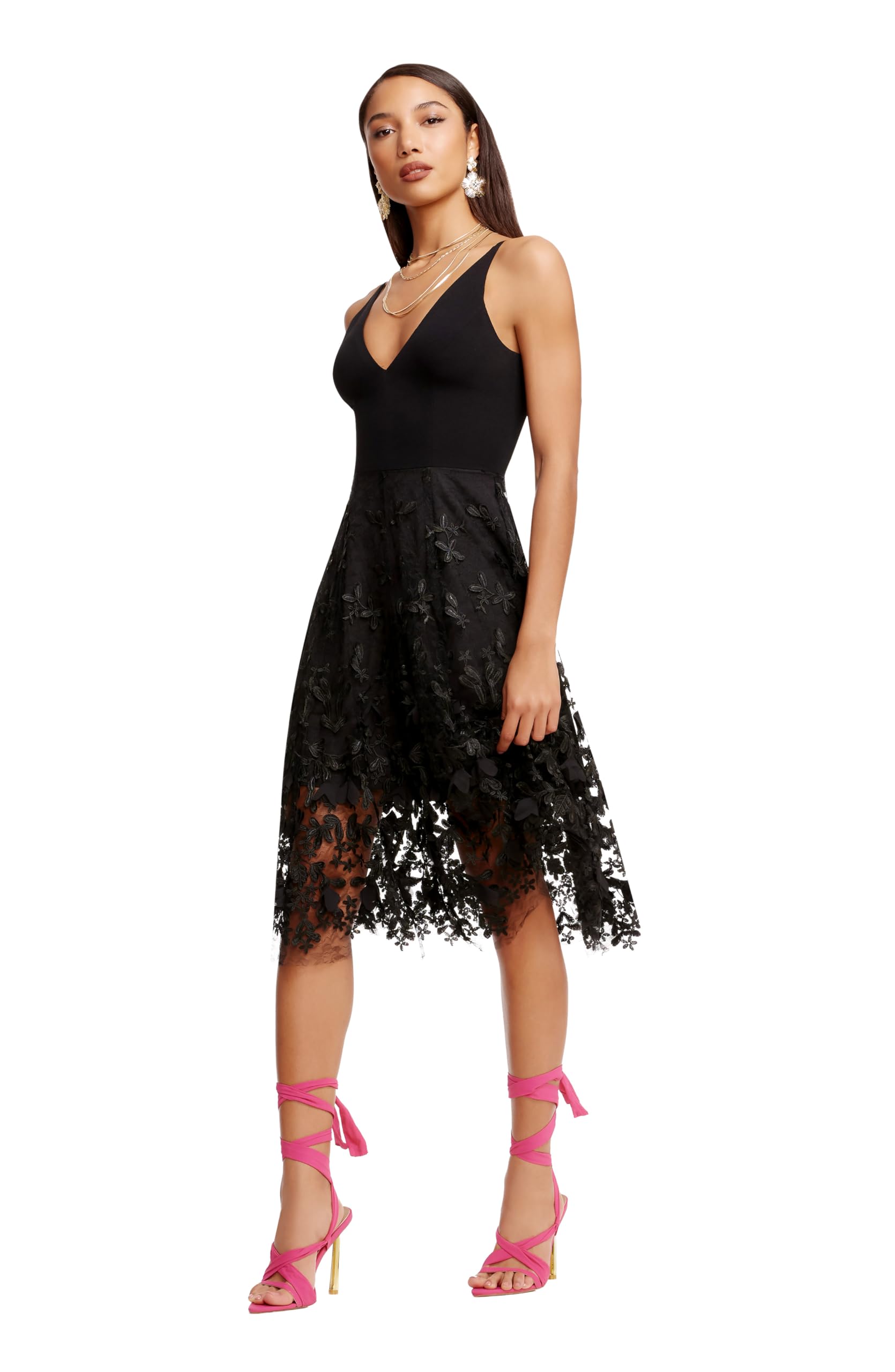 Dress the Population Women's Darleen Sleeveless Plunging Neckline Fit and Flare Midi Dress - Image 3