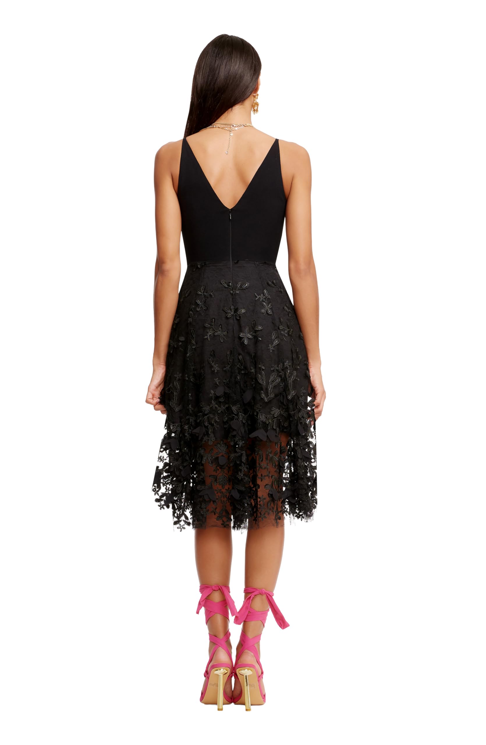 Dress the Population Women's Darleen Sleeveless Plunging Neckline Fit and Flare Midi Dress - Image 4