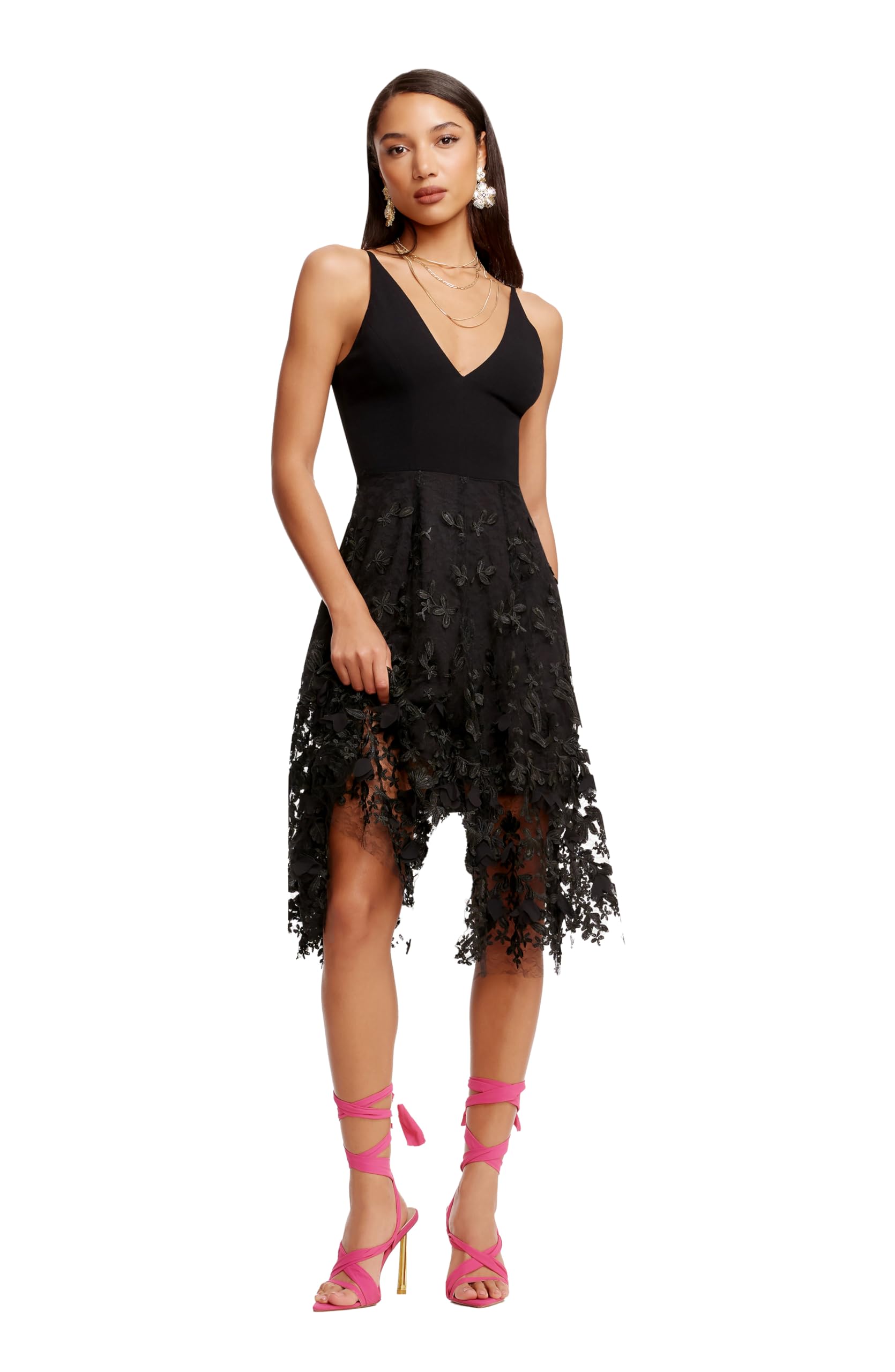 Dress the Population Women's Darleen Sleeveless Plunging Neckline Fit and Flare Midi Dress - Image 5