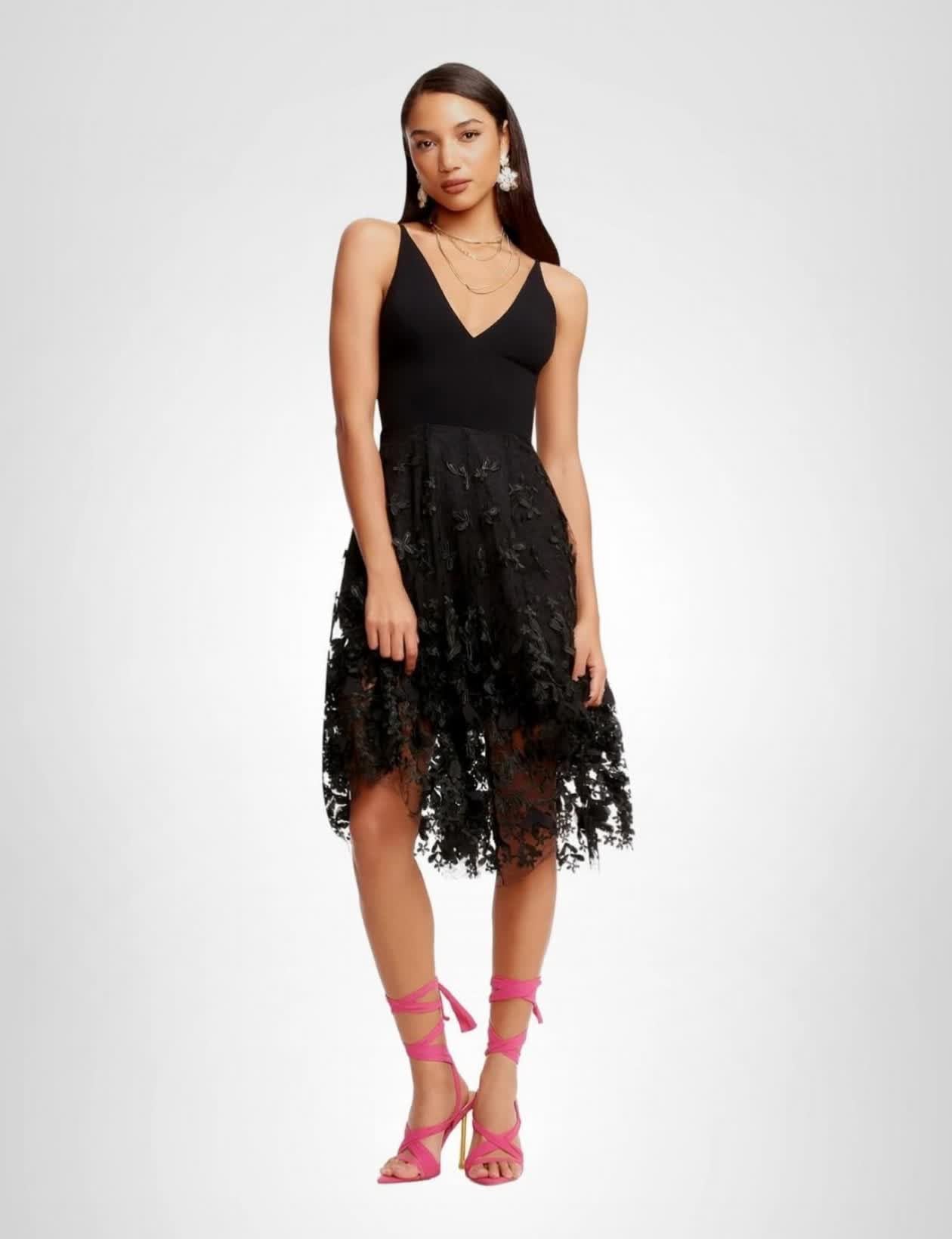 Dress the Population Women's Darleen Sleeveless Plunging Neckline Fit and Flare Midi Dress - Image 7