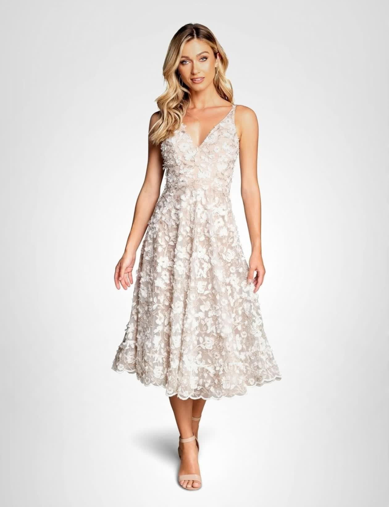 Dress the Population Women's Elisa Sleeveless Plunge Neckline Fit and Flare Midi Dress - Image 4