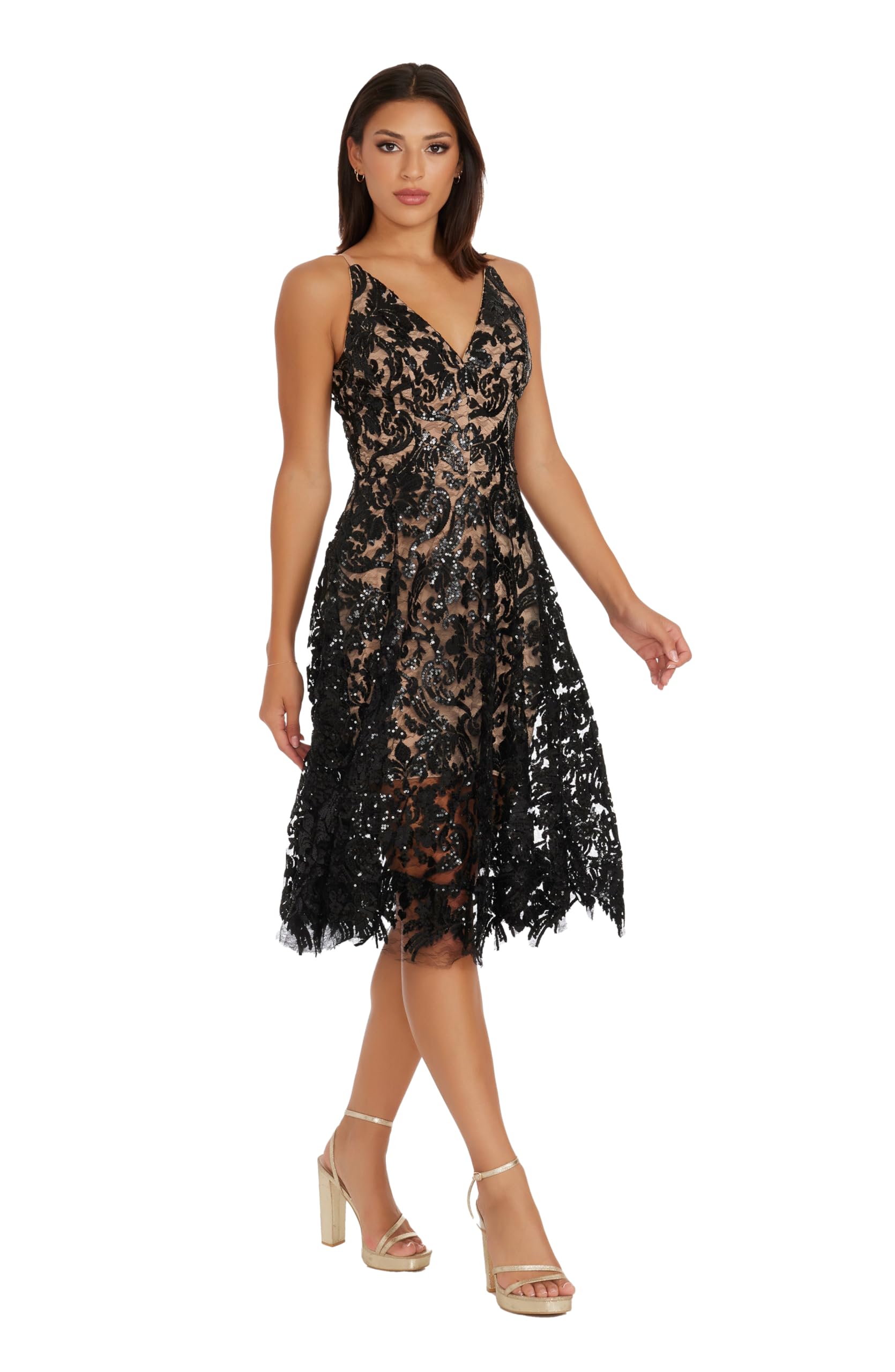 Dress The Population Womens Blair Plunging Fit and Flare Midi Dress - Image 5