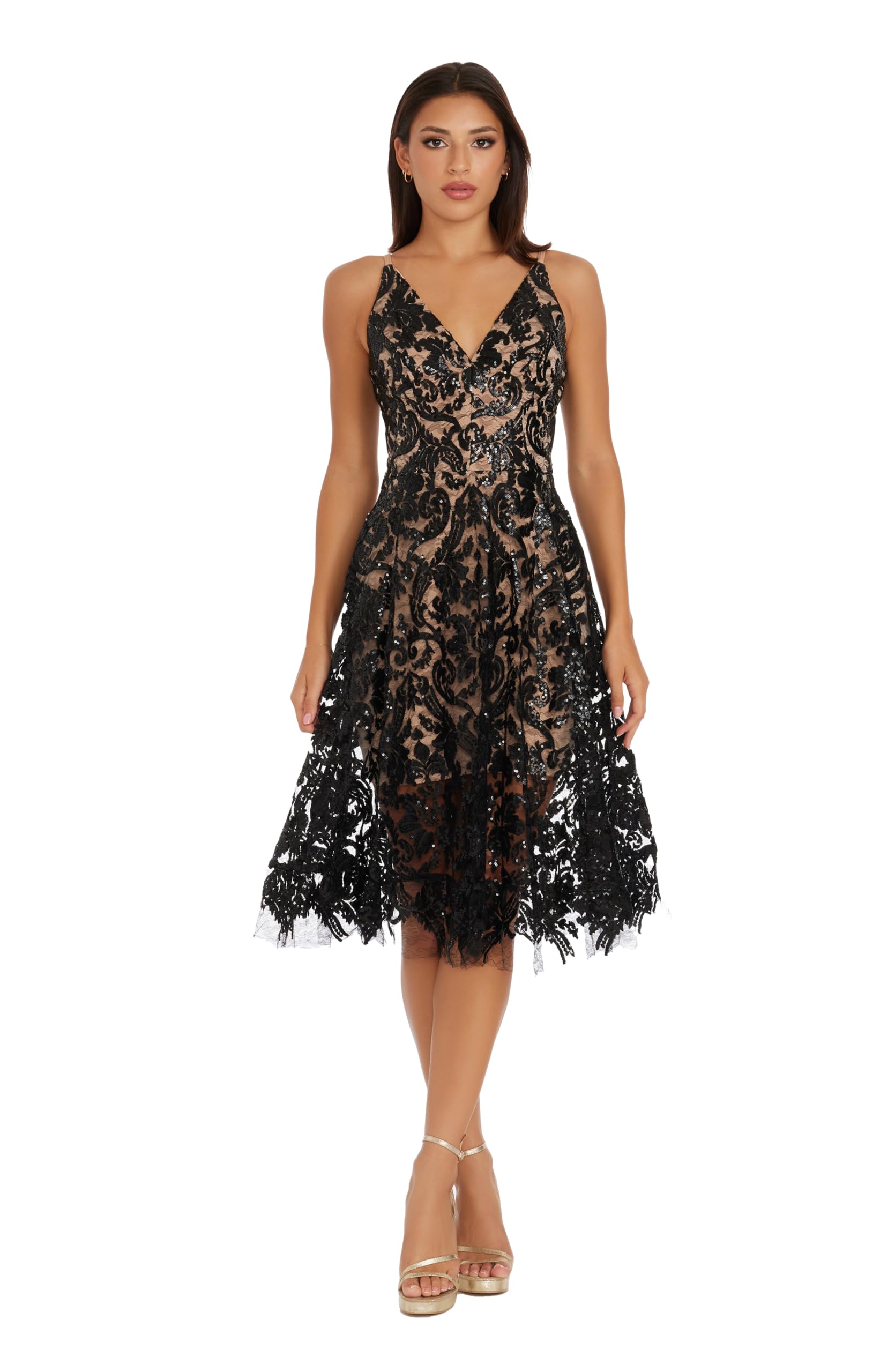 Dress The Population Womens Blair Plunging Fit and Flare Midi Dress - Image 6