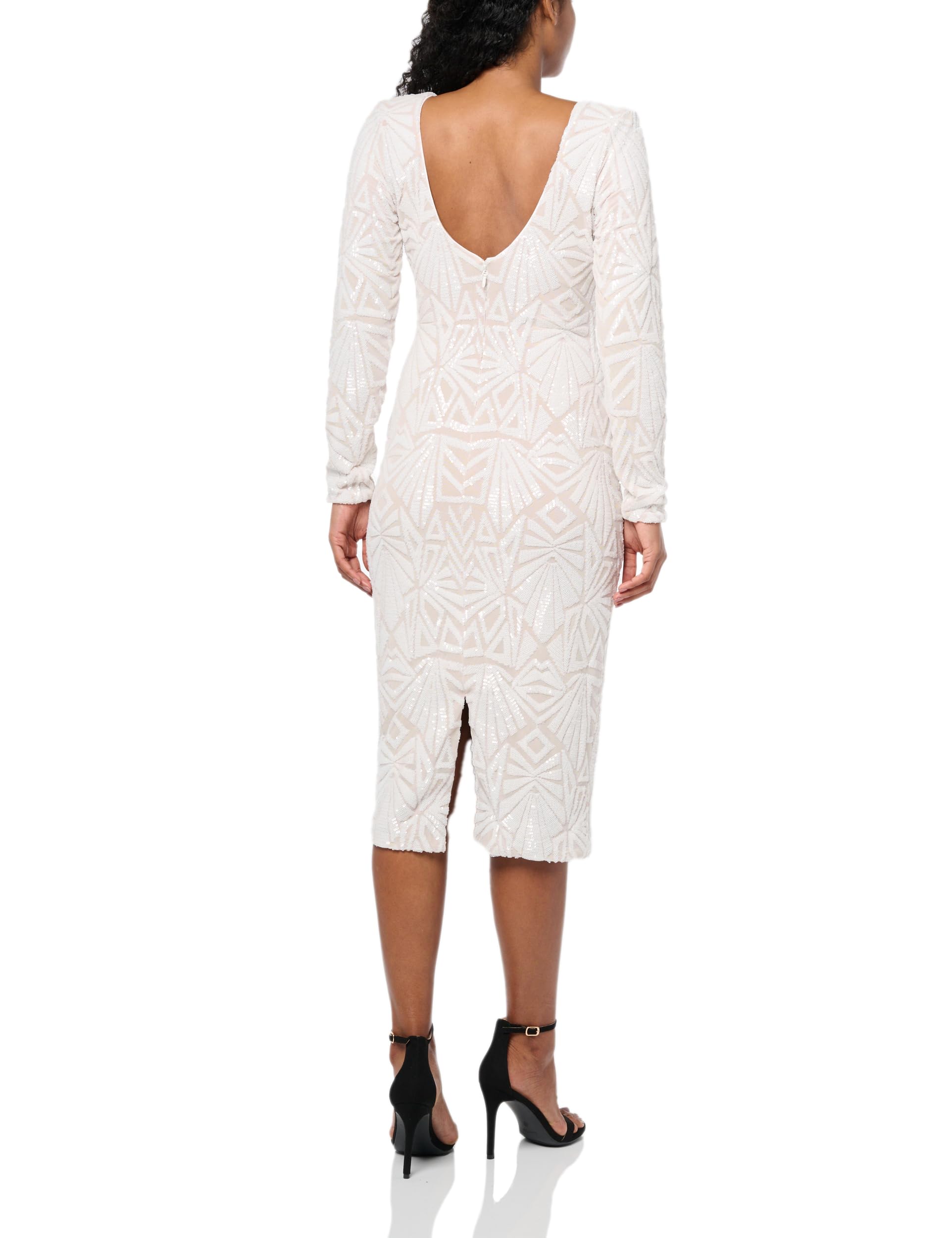 Dress The Population Womens Emery Long Sleeve Stretch Sequin Midi Sheath Ddr147 - Image 3