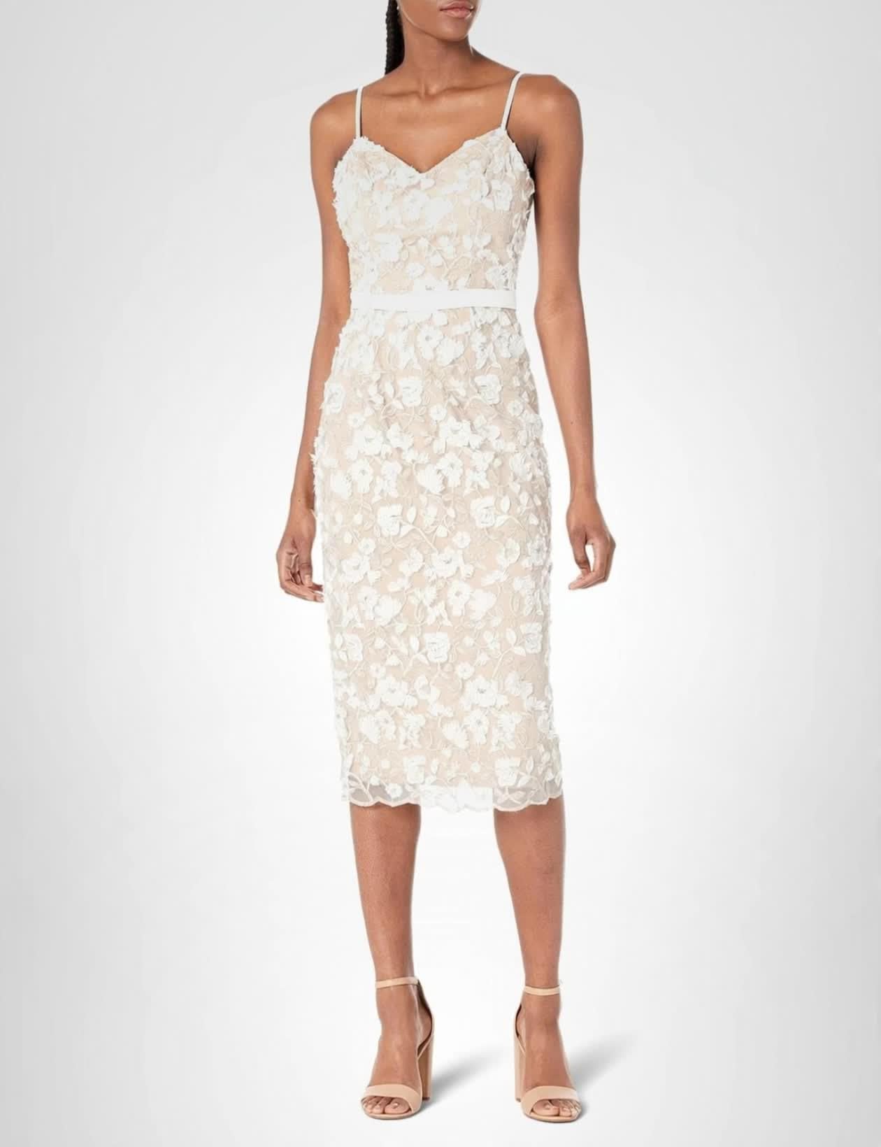 Dress The Population Womens Emma V Neck Embroidered Sleeveless Belted Midi DressDress - Image 3