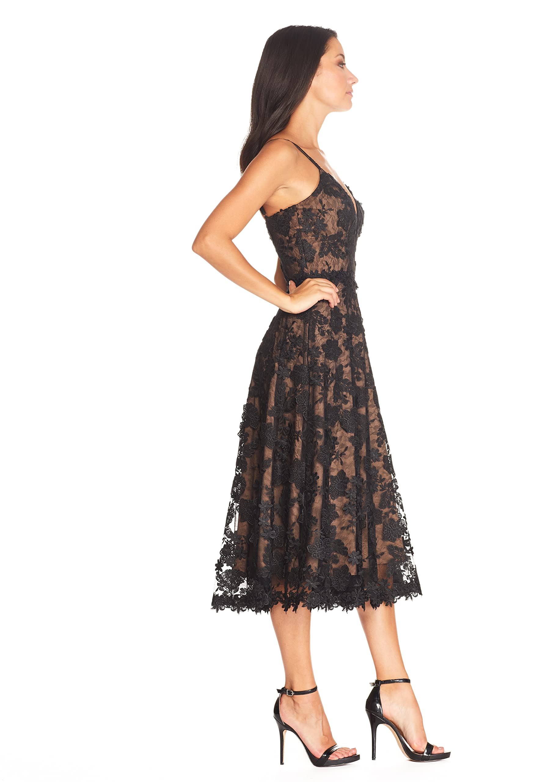Dress The Population Womens Tahani Plunge Neckline Fit and Flare Midi DressDress - Image 3