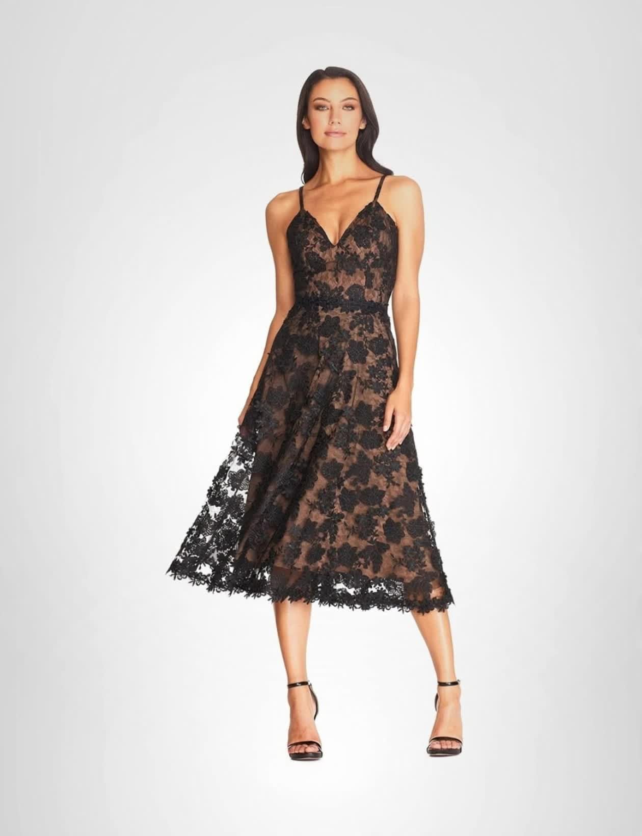 Dress The Population Womens Tahani Plunge Neckline Fit and Flare Midi DressDress - Image 4